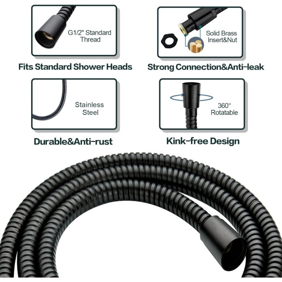 Four Spray Settings Shower Head Set Oil Rubbed Bronze and Black Finishing with 60" Long Stainless Steel Shower Hose