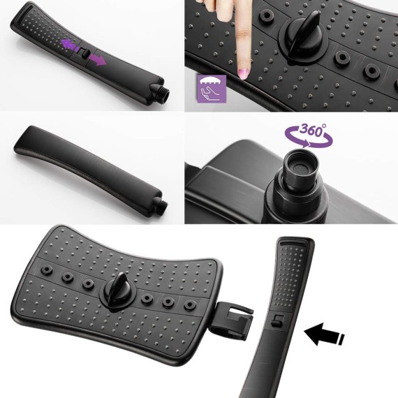 Four Spray Settings Shower Head Set Oil Rubbed Bronze and Black Finishing with 60" Long Stainless Steel Shower Hose