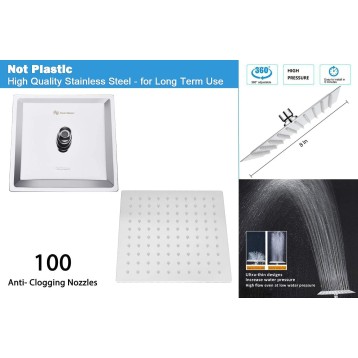Square Shower Head and 15 Stage Shower Filter Combo, High Pressure Filtered Showerhead for Hard Water, Improves the Condition of Your Skin, Hair - 1 Replace Filter Cartridge (Chrome Finish)
