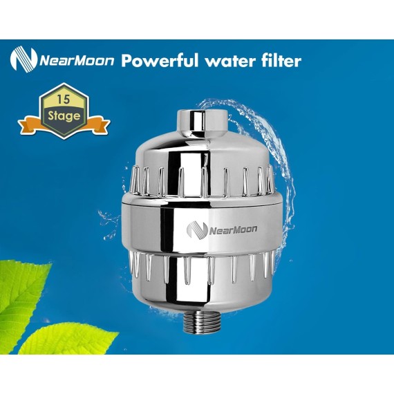 Square Shower Head and 15 Stage Shower Filter Combo, High Pressure Filtered Showerhead for Hard Water, Improves the Condition of Your Skin, Hair - 1 Replace Filter Cartridge (Chrome Finish)