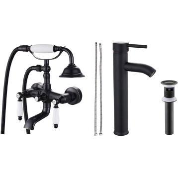 Wall mount Bathtub Faucet With Ceramic Handheld Shower Sprayer Matching with Matte Black Bathroom Bowl Vessl Sink Faucet Stainless Steel Tall Bathroom Faucet