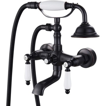 Wall mount Bathtub Faucet With Ceramic Handheld Shower Sprayer Matching with Matte Black Bathroom Bowl Vessl Sink Faucet Stainless Steel Tall Bathroom Faucet
