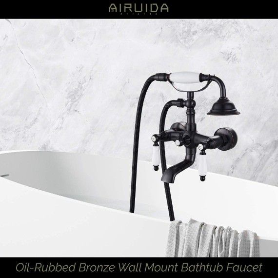 Wall mount Bathtub Faucet With Ceramic Handheld Shower Sprayer Matching with Matte Black Bathroom Bowl Vessl Sink Faucet Stainless Steel Tall Bathroom Faucet