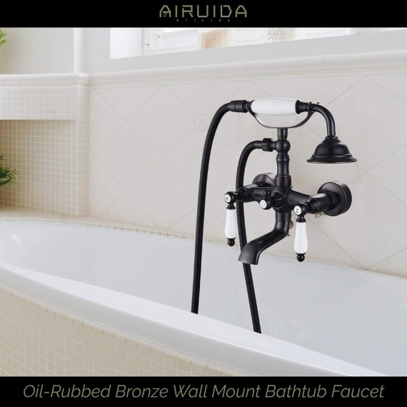 Wall mount Bathtub Faucet With Ceramic Handheld Shower Sprayer Matching with Matte Black Bathroom Bowl Vessl Sink Faucet Stainless Steel Tall Bathroom Faucet