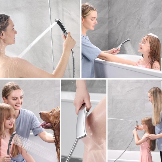 Dual Shower Head Combo, Handheld Showerhead Rainfall Shower Head Set with Black Face, 60 Inch Long Stainless Steel Shower Hose, Chrome