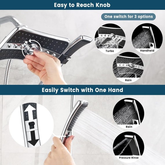 Dual Shower Head Combo, Handheld Showerhead Rainfall Shower Head Set with Black Face, 60 Inch Long Stainless Steel Shower Hose, Chrome