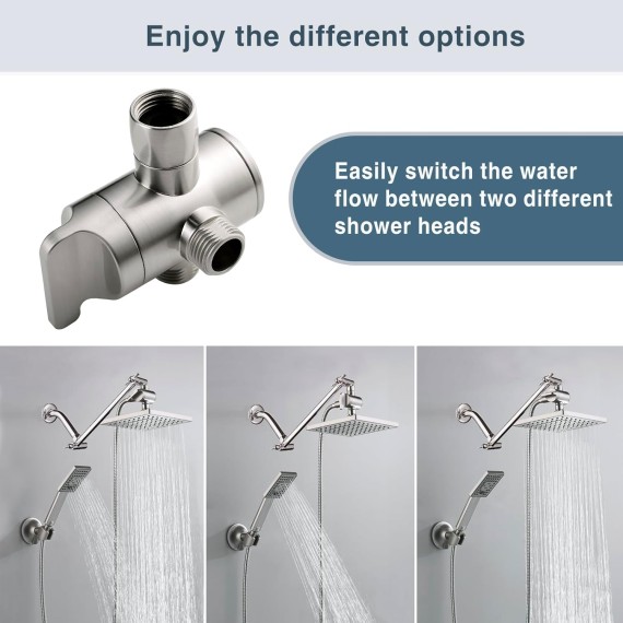 Shower Arm Diverter Valve for Hand held Showerhead and Fixed Spray Head, 3-Way Shower Head Diverter Valve, Brushed Nickel