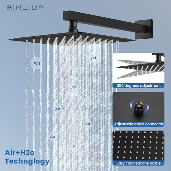 Matte Black Tub Shower Faucet Set 3 Function Shower System with Tub Spout with Waterfall Tub Spout 10 Inch Wall Mount Rainfall Showerhead Handheld Combo Set Rough-in Valve Included
