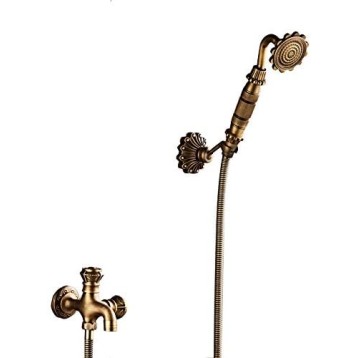 Tub Faucet Antique Bathtub Faucet with Single Cold Water, Double Handle Tub Filler Faucet Brass Tub Tap Wall Mounted Filler Mixer Tap with Handheld Shower