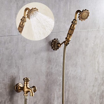 Tub Faucet Antique Bathtub Faucet with Single Cold Water, Double Handle Tub Filler Faucet Brass Tub Tap Wall Mounted Filler Mixer Tap with Handheld Shower