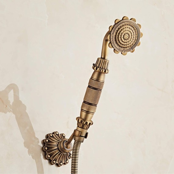 Tub Faucet Antique Bathtub Faucet with Single Cold Water, Double Handle Tub Filler Faucet Brass Tub Tap Wall Mounted Filler Mixer Tap with Handheld Shower