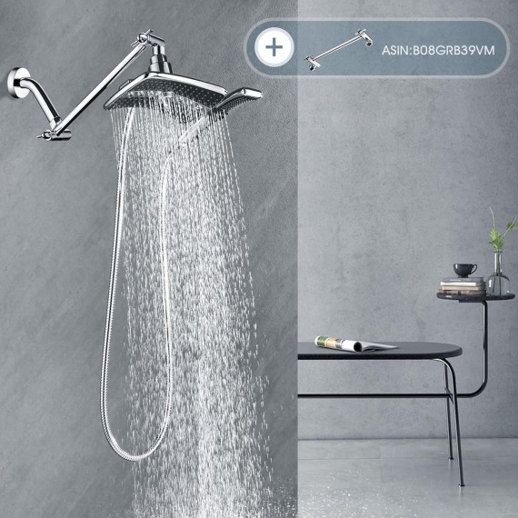 Brass Shower Arm with Flange 6 Inch Wall Mounted Shower Pipe Arm Extension for Fixed Shower Head and Handheld showerhead, Chrome