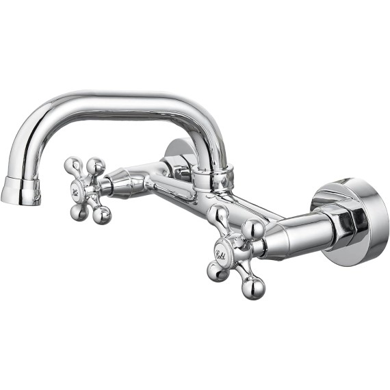 Chrome Polish Wall Mount Kitchen Sink Faucet 6 Inch(15cm) Spout Wall Mount Bathtub Faucet Chrome Polish with Handheld Shower