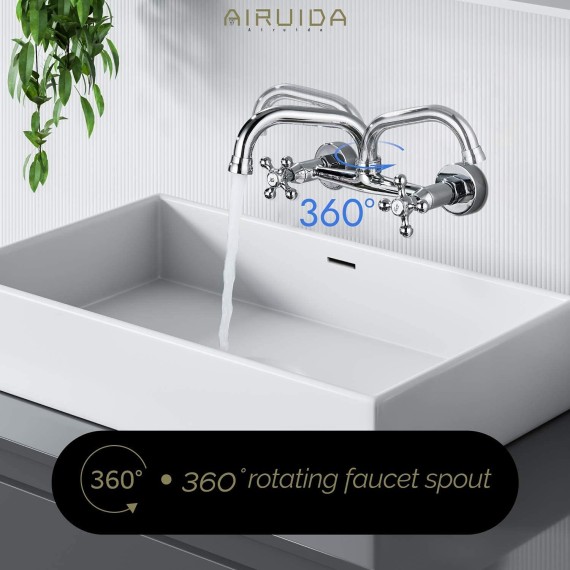 Chrome Polish Wall Mount Kitchen Sink Faucet 6 Inch(15cm) Spout Wall Mount Bathtub Faucet Chrome Polish with Handheld Shower