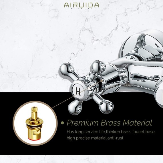Chrome Polish Wall Mount Kitchen Sink Faucet 6 Inch(15cm) Spout Wall Mount Bathtub Faucet Chrome Polish with Handheld Shower