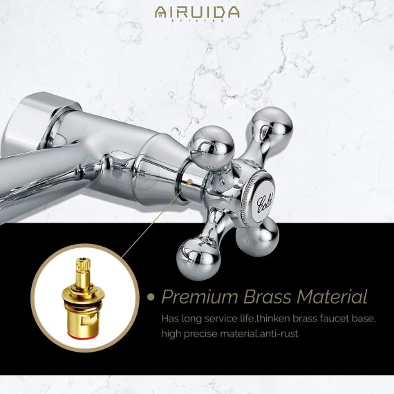 Chrome Polish Wall Mount Kitchen Sink Faucet 6 Inch(15cm) Spout Wall Mount Bathtub Faucet Chrome Polish with Handheld Shower