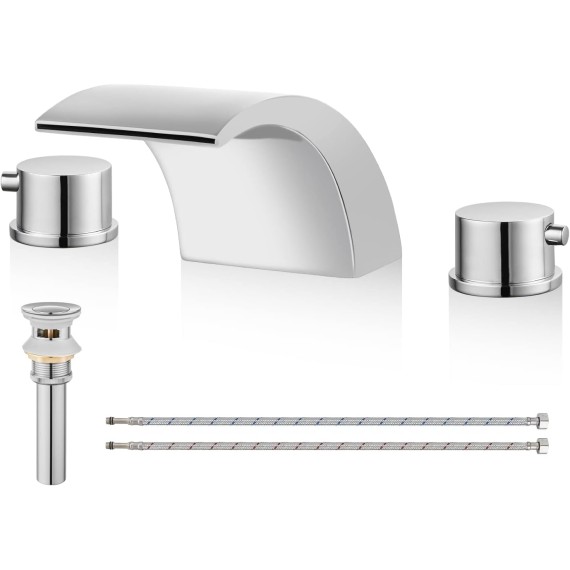 Wall Mount Bathtub Faucet Chrome Polish with Handheld Shower Chrome Polish Waterfall Widespread Bathroom Sink Faucet Deck
