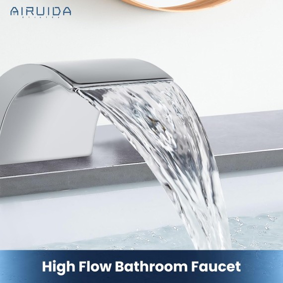 Wall Mount Bathtub Faucet Chrome Polish with Handheld Shower Chrome Polish Waterfall Widespread Bathroom Sink Faucet Deck