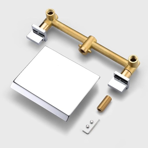 Wall Mount Bathtub Faucet Waterfall Tub Filler Faucet Two Handles High Flow Rate, Rough in Valve Included Chrome Finish