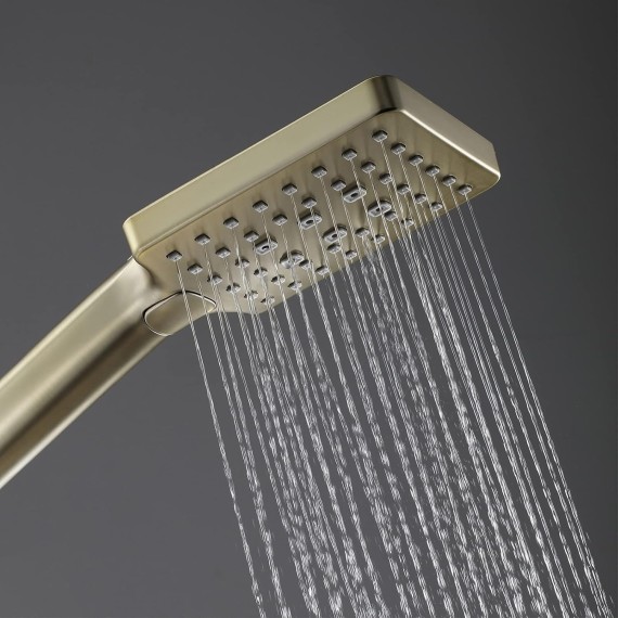Handheld Shower Head 3 Function Handheld Shower Brushed Gold Handheld Showerhead ABS Square Hand Held Shower Suitable for Hotel Bathroom Gym