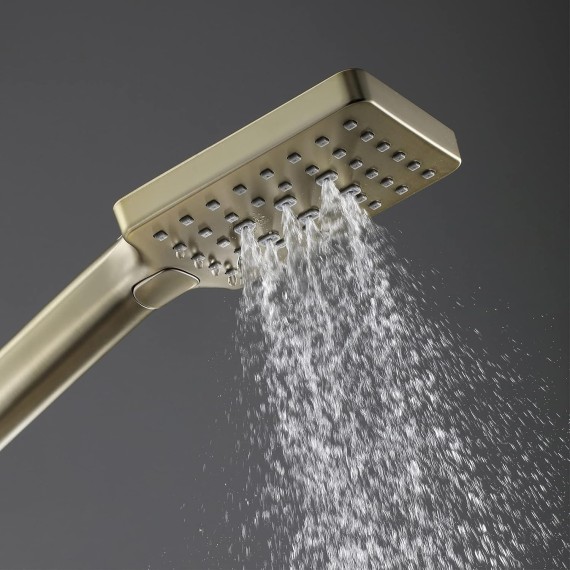 Handheld Shower Head 3 Function Handheld Shower Brushed Gold Handheld Showerhead ABS Square Hand Held Shower Suitable for Hotel Bathroom Gym