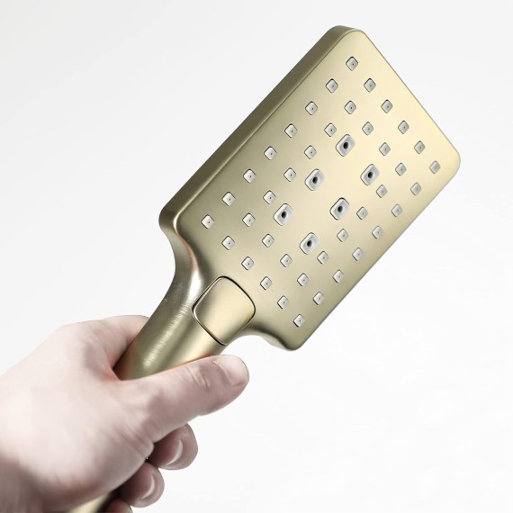 Handheld Shower Head 3 Function Handheld Shower Brushed Gold Handheld Showerhead ABS Square Hand Held Shower Suitable for Hotel Bathroom Gym