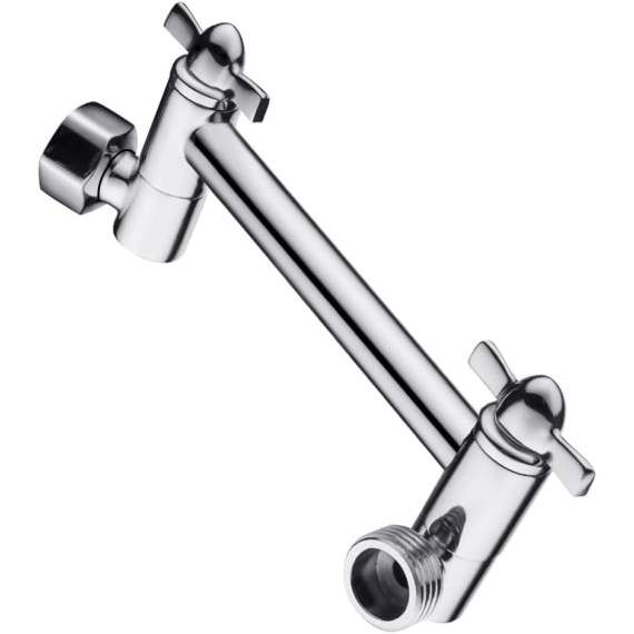 Brass Shower Arm Extender for Rain and Handheld Shower Head, 5 Inch Universal Shower Head Extension Arm, Height & Angle Adjustable, Chrome