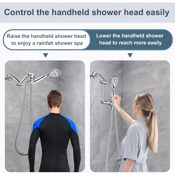 Brass Shower Arm Extender for Rain and Handheld Shower Head, 5 Inch Universal Shower Head Extension Arm, Height & Angle Adjustable, Chrome