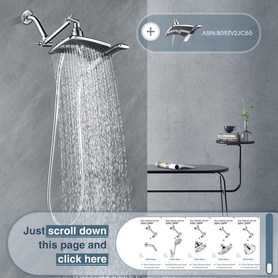 Brass Shower Arm Extender for Rain and Handheld Shower Head, 5 Inch Universal Shower Head Extension Arm, Height & Angle Adjustable, Chrome
