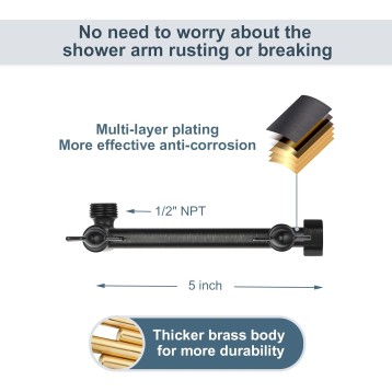 Brass Shower Arm Extender for Rain and Handheld Shower Head, 5 Inch Universal Shower Head Extension Arm, Height & Angle Adjustable, Oil-Rubbed Bronze