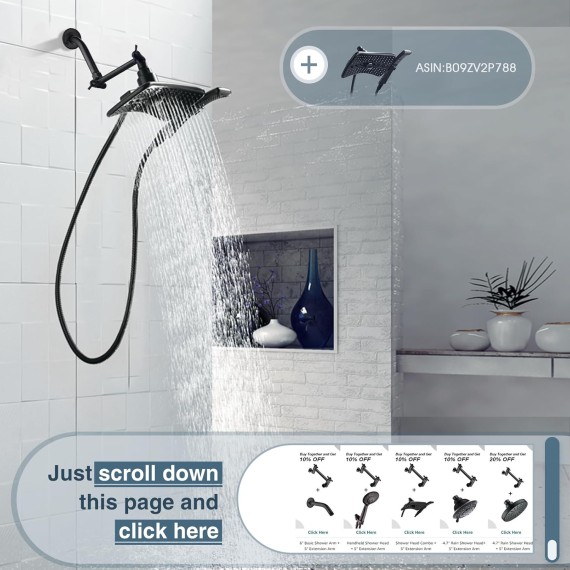 Brass Shower Arm Extender for Rain and Handheld Shower Head, 5 Inch Universal Shower Head Extension Arm, Height & Angle Adjustable, Oil-Rubbed Bronze