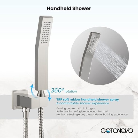 Rain Shower Faucet System Set Rainfall Shower Head with Handheld Sprayer Waterfall Tub Spout Wall Mounted Mixer Combo Rough-in Valve and Trim Included 8 Inch Brushed Nickel