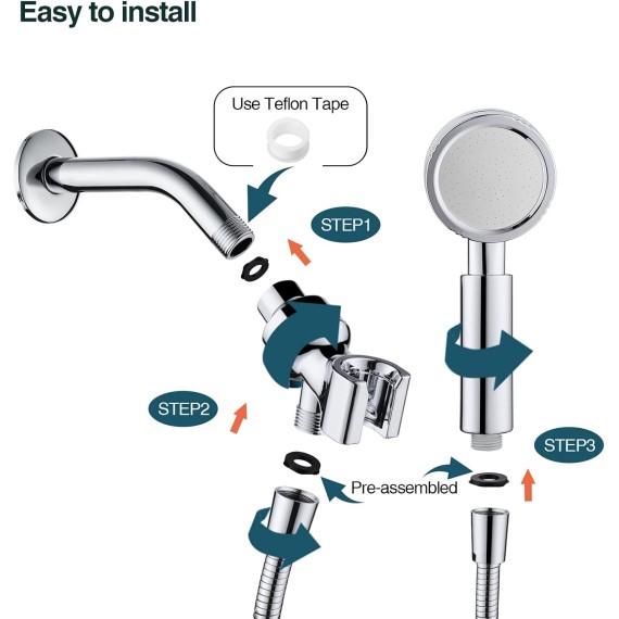 High Pressure Handheld Shower Head Set, Hand Held Showerhead with 60" Long Stainless Steel Shower Hose and Adjustable Wall Bracket, Chrome