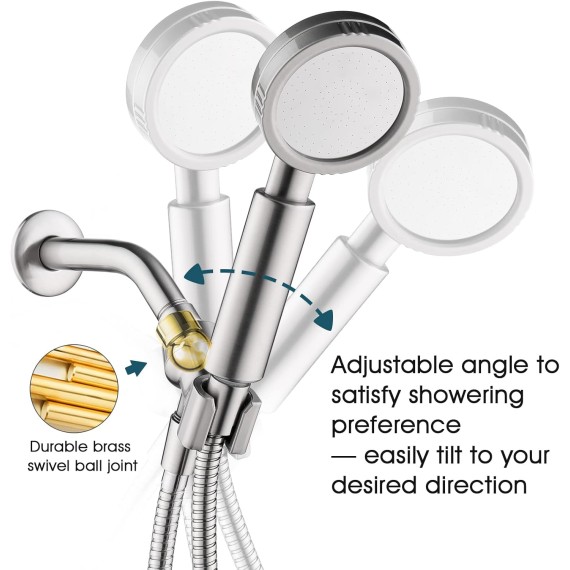 High Pressure Handheld Shower Head Kit, Handheld Rain Shower with 60 Inch Long Stainless Steel Shower Hose and Adjustable Wall Bracket, Brushed Nickel