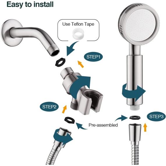 High Pressure Handheld Shower Head Kit, Handheld Rain Shower with 60 Inch Long Stainless Steel Shower Hose and Adjustable Wall Bracket, Brushed Nickel