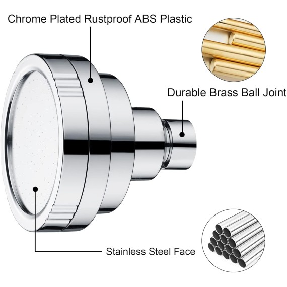 High Pressure Rain Showerhead Fixed Shower Head Angle Adjustable Bathroom Showerhead with Chrome Plated Finish, 1-Min Installation