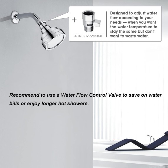 High Pressure Rain Showerhead Fixed Shower Head Angle Adjustable Bathroom Showerhead with Chrome Plated Finish, 1-Min Installation