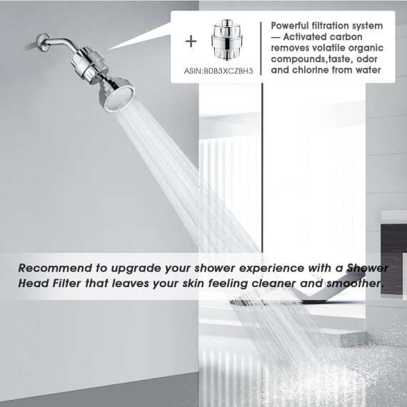 High Pressure Rain Showerhead Fixed Shower Head Angle Adjustable Bathroom Showerhead with Chrome Plated Finish, 1-Min Installation
