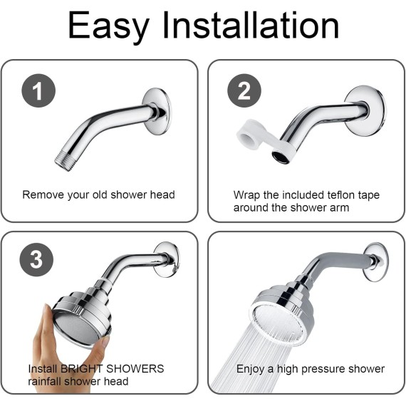 High Pressure Rain Showerhead Fixed Shower Head Angle Adjustable Bathroom Showerhead with Chrome Plated Finish, 1-Min Installation