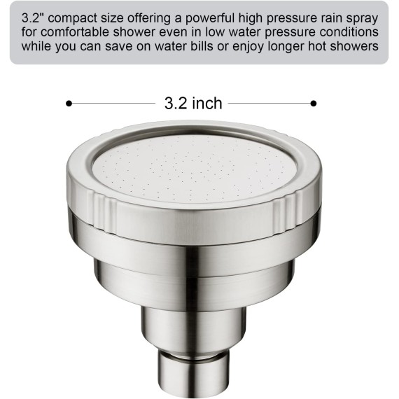 Brushed Nickel High Pressure Rain Showerhead Fixed Shower Head Angle Adjustable Bathroom Showerhead, Tool-Free Installation