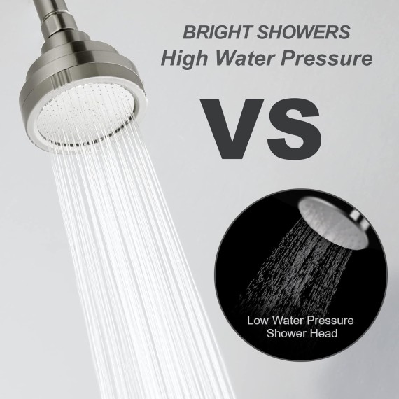 Brushed Nickel High Pressure Rain Showerhead Fixed Shower Head Angle Adjustable Bathroom Showerhead, Tool-Free Installation