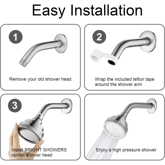 Brushed Nickel High Pressure Rain Showerhead Fixed Shower Head Angle Adjustable Bathroom Showerhead, Tool-Free Installation