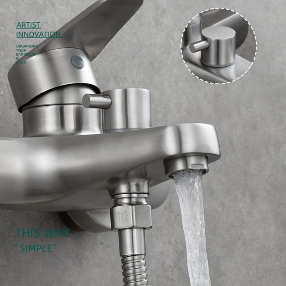 Bathtub Faucet, Wall Mount Shower System Fixtures Stainless Steel Tub Filler with Hand Shower Tub Spout Bathtub Faucet