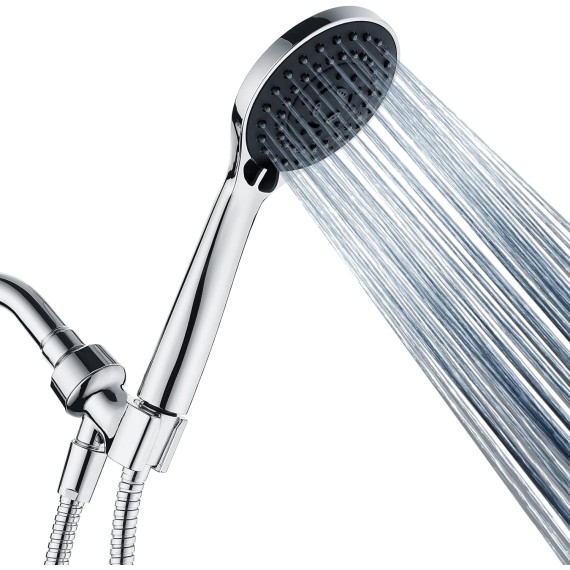 5 Spray Settings Handheld Shower Head Kit, High Pressure Handheld Rain Shower with 60 Inch Long Stainless Steel Shower Hose and Adjustable Wall Bracket, Chrome