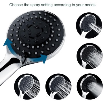 5 Spray Settings Handheld Shower Head Kit, High Pressure Handheld Rain Shower with 60 Inch Long Stainless Steel Shower Hose and Adjustable Wall Bracket, Chrome