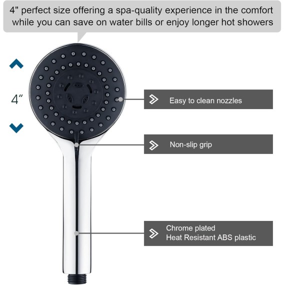 5 Spray Settings Handheld Shower Head Kit, High Pressure Handheld Rain Shower with 60 Inch Long Stainless Steel Shower Hose and Adjustable Wall Bracket, Chrome