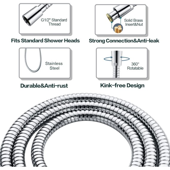 5 Spray Settings Handheld Shower Head Kit, High Pressure Handheld Rain Shower with 60 Inch Long Stainless Steel Shower Hose and Adjustable Wall Bracket, Chrome