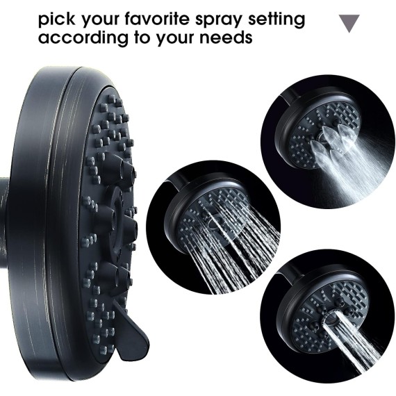 High Pressure Rain Shower Head 3 Spary Settings Fixed Showerhead 4.6 Inches Rainfall Showerhead with Metal Swivel Ball Joint for Luxury Overhead Shower Experience, Oil-Rubbed Bronze