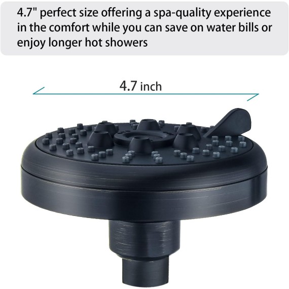 High Pressure Rain Shower Head 3 Spary Settings Fixed Showerhead 4.6 Inches Rainfall Showerhead with Metal Swivel Ball Joint for Luxury Overhead Shower Experience, Oil-Rubbed Bronze