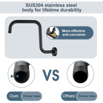 13 Inch Shower Head Extension Arm with Flange S Shaped High Rise Extender, Long Stainless Steel Rainfall Shower Head Pipe Arm, Oil-Rubbed Bronze